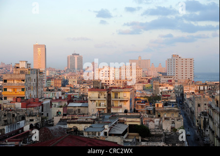 Sunrise, view over the rooftops, city centre of Havana, Centro Habana, Cuba, Greater Antilles, Gulf of Mexico, Caribbean Stock Photo