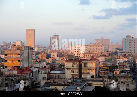 Sunrise, view over the rooftops, city centre of Havana, Centro Habana, Cuba, Greater Antilles, Gulf of Mexico, Caribbean Stock Photo