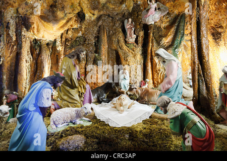 Nativity scene in the Santuari de Nostra Senyora de Cura Monastery, Puig de Randa, Randa, Majorca, Balearic Islands, Spain Stock Photo
