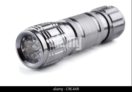 Pocket metal led flashlight isolated on white Stock Photo