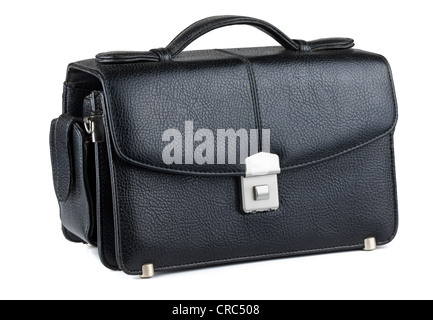 Mens black leather handbag isolated on white Stock Photo