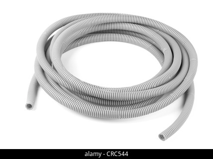 Gray plastic corrugated tube isolated on white Stock Photo