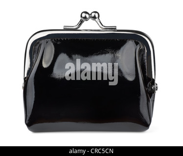 Black leather coin purse isolated on white Stock Photo