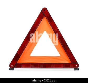 Red reflecting traffic warning triangle isolated on white Stock Photo