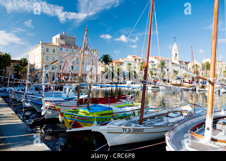 Small fishing boats in Sanary-Sur-Mere, the Var, Provence, Alpes-Côte d'Azur southeastern France. Stock Photo