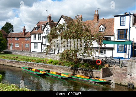 Punts moored on the River Stour in Canterbury, Kent, UK Stock Photo