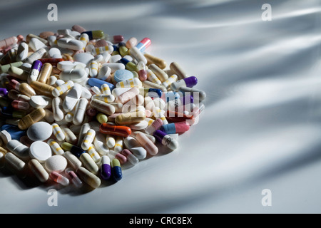 Close up of pile of assorted pills Stock Photo