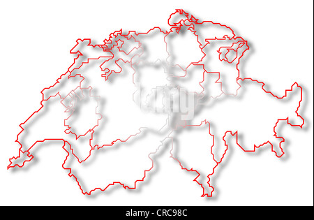 Political map of Swizerland with the several cantons where Uri is highlighted. Stock Photo