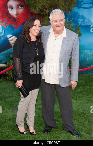 Singer, Songwriter Randy Newman and his wife Gretchen arrive at the Los Angeles Film Festival premiere of 'Brave' Stock Photo