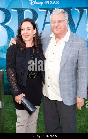 Singer, Songwriter Randy Newman and his wife Gretchen arrive at the Los Angeles Film Festival premiere of 'Brave' Stock Photo