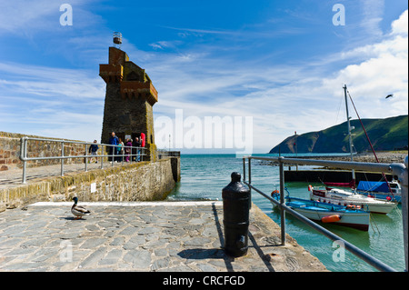 The Rhenish tower on the harbour wall at Lynmouth. Stock Photo