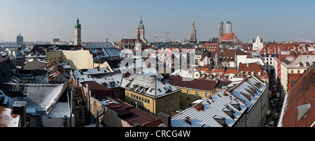 Panorama and skyline of Munich, from the roof of the Mandarin Oriental Hotel, Munich, Bavaria, Germany, Europe Stock Photo