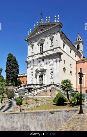 Monastery church of Santi Domenico e Sisto, façade and staircase by Vincenzo della Greca, Angelicum, Rome, Lazio, Italy, Europe Stock Photo