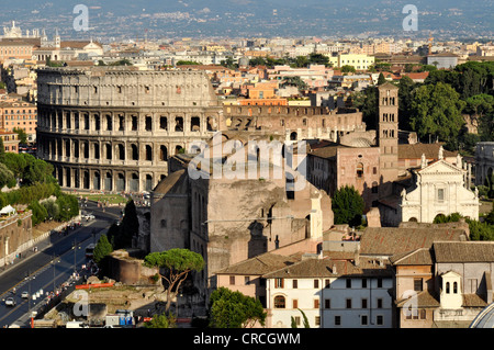 Via dei Fori Imperiali, the Colosseum, Basilica of Maxentius or Constantine, Church of Santa Francesca Romana, Roman Forum, Rome Stock Photo