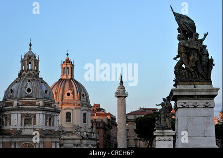 Tambour domes of the churches of Santa Maria di Loreto and Santissimo Nome di Maria al Foro Traiano or Church of the Most Holy Stock Photo