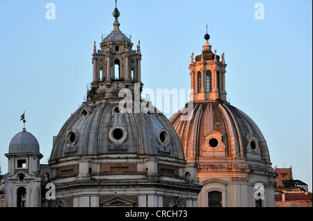 Tambour domes of the churches of Santa Maria di Loreto and Santissimo Nome di Maria al Foro Traiano or Church of the Most Holy Stock Photo