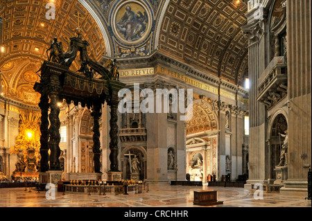Apse and Bernini's baldachin above the papal altar of St. Peter's Basilica, Vatican City, Rome, Lazio region, Italy, Europe Stock Photo