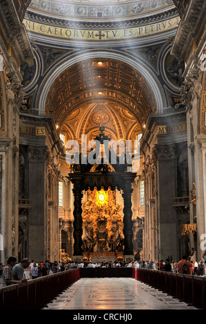 St. Peter's baldachin, Bernini's baldachin above the papal altar of St. Peter's Basilica, Vatican City, Rome, Lazio region Stock Photo