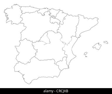 Political map of Spain with the several regions. Stock Photo