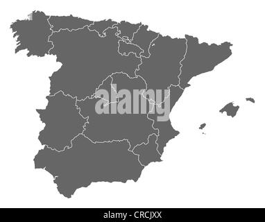 Political map of Spain with the several regions. Stock Photo