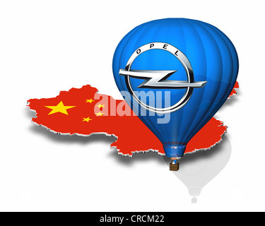 Outline of China, hot-air balloon, Opel logo Stock Photo