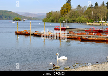 Boats moored on Lake Windermere at Bowness-on-Windermere in Cumbria, England. Stock Photo