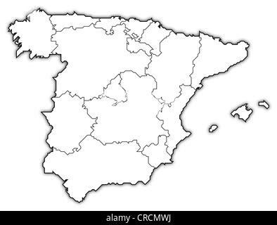 Political map of Spain with the several regions. Stock Photo