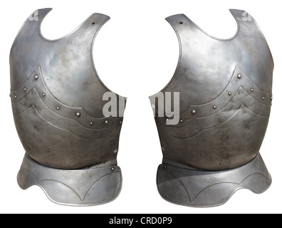 Metal armor medieval knight on a white background Stock Photo