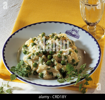 Mashed potatoes with peas, France. Stock Photo