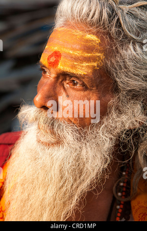 Sadhu (holy man) face in Varanasi, Uttar Pradesh, India Stock Photo