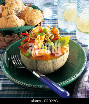 Southern salad with shrimp, prawns, peas and zucchini in a light mustard dressing, USA. Stock Photo