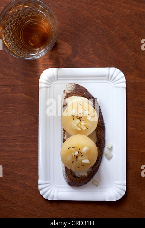 German hand cheese with apple wine Stock Photo
