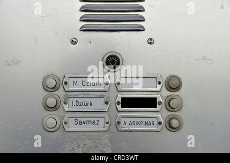doorbell panel with turkish names, Germany, Koeln-Muelheim Stock Photo