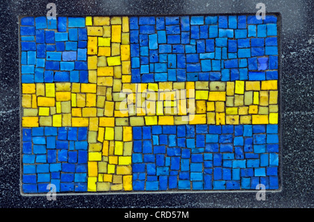 flagg of Sweden as a mosaic in the Financial District - monument of the Universal Soldier, USA, New York City, Manhattan Stock Photo