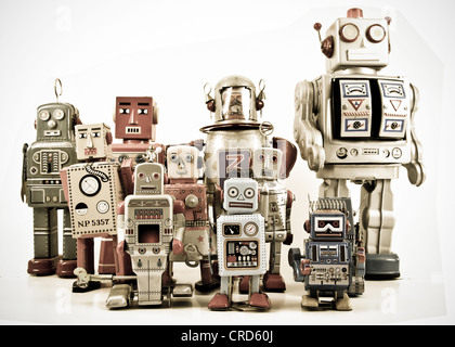 retro robot toy group Stock Photo