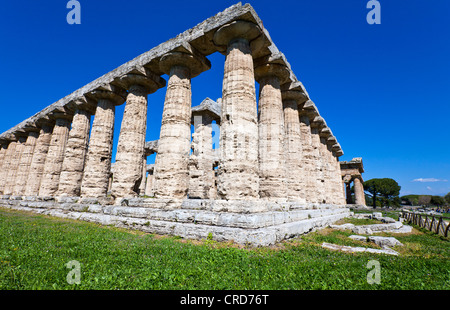 Europe Italy,Campania Cilento, archaeological site of Paestum, the Temple of Hera (also known as La Basilica) Stock Photo