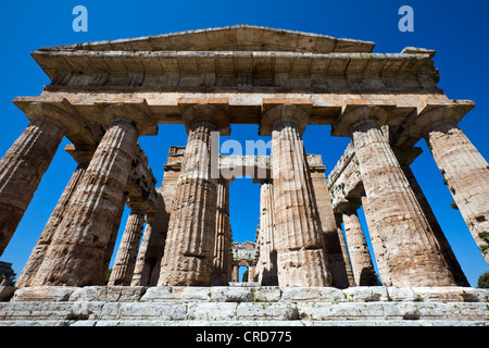 Europe Italy,Campania Cilento, archaeological site of Paestum, the Temple of Neptune Stock Photo