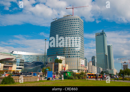 Office buildings and shopping centres next to the Palace of Culture and Science in Srodmiescie the central Warsaw Poland Europe Stock Photo