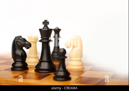 chess pieces on white background advising to a strategic behavior Stock Photo