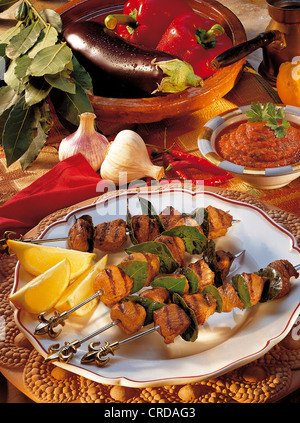 Lamb kebabs with eggplant puree, Iran. Stock Photo