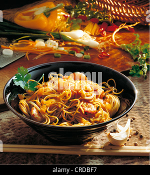Singapore noodles with shrimps, Singapore. Stock Photo