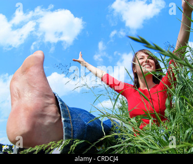 woman relaxing in nature Stock Photo
