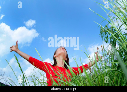 woman enjoys nature Stock Photo