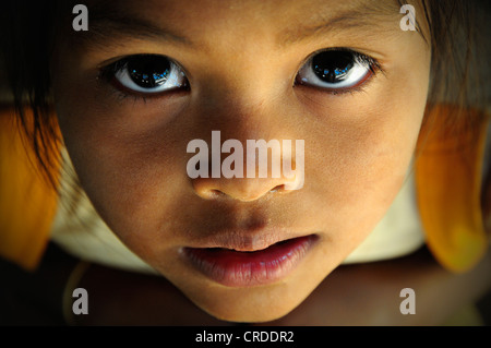 Cambodian girl looking up, portrait, Cambodia, Southeast Asia, Asia Stock Photo