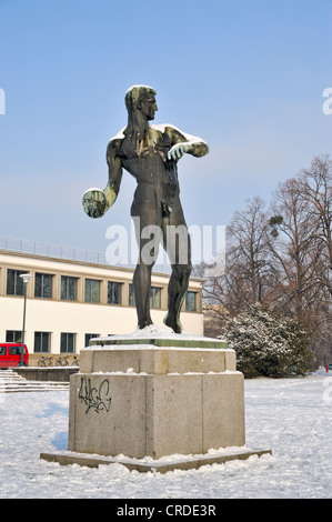 Sculpture, discus thrower, German Hygiene Museum, Dresden, Saxony, Germany, Europe, PublicGround Stock Photo
