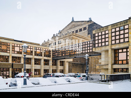 Semperoper Opera House with the adjoining function building at the rear, in winter, Dresden, Saxony, PublicGround Stock Photo