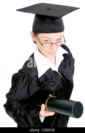 university degree holder, looking seriously Stock Photo