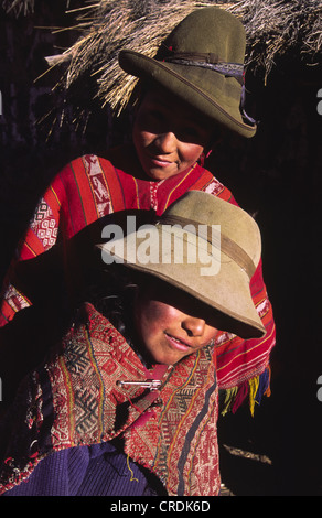 Quechua children. Near Lares, Cuzco Department, Peru. Stock Photo