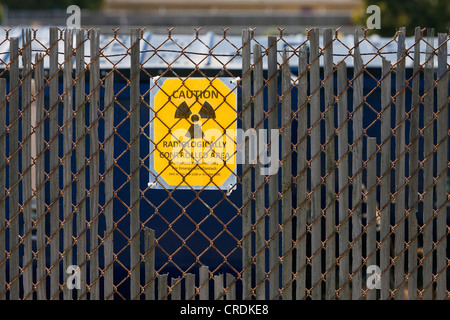 Sign warning of radioactive contamination on Treasure Island, an artificial island from the 1930's, used by the U.S. Navy as a Stock Photo