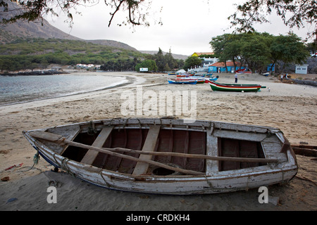 boat at the beach, Cap Verde Islands, Cabo Verde, Tarrafal Stock Photo